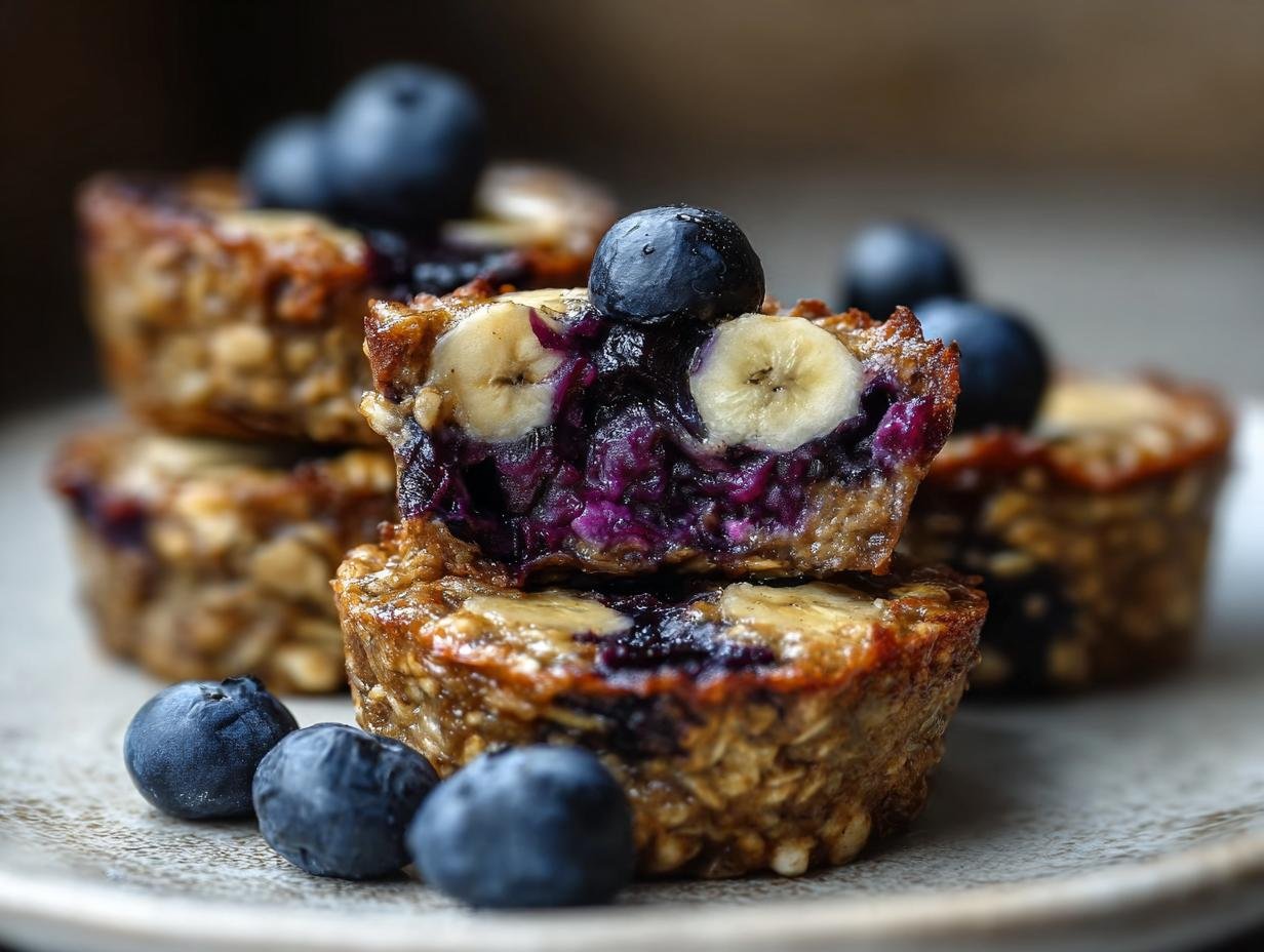 Healthy Blueberry Banana Oatmeal: 2 Amazing Cups - Close-up of baked oatmeal cups with blueberries