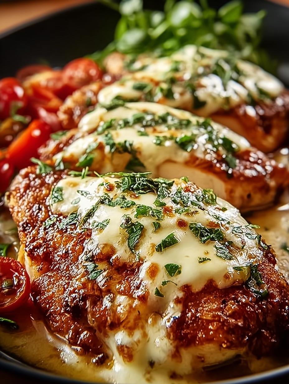 Delicious Chicken Romano served with a side of pasta and garnish