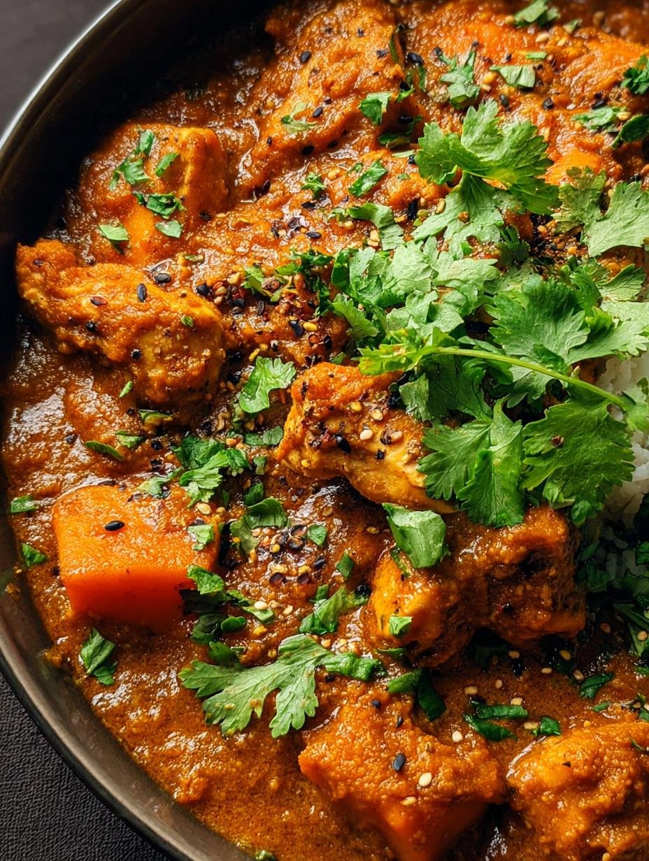 Irresistible Flavorful Chicken Sweet Potato curry served in a bowl with fresh cilantro and lime wedges, ready for dinner