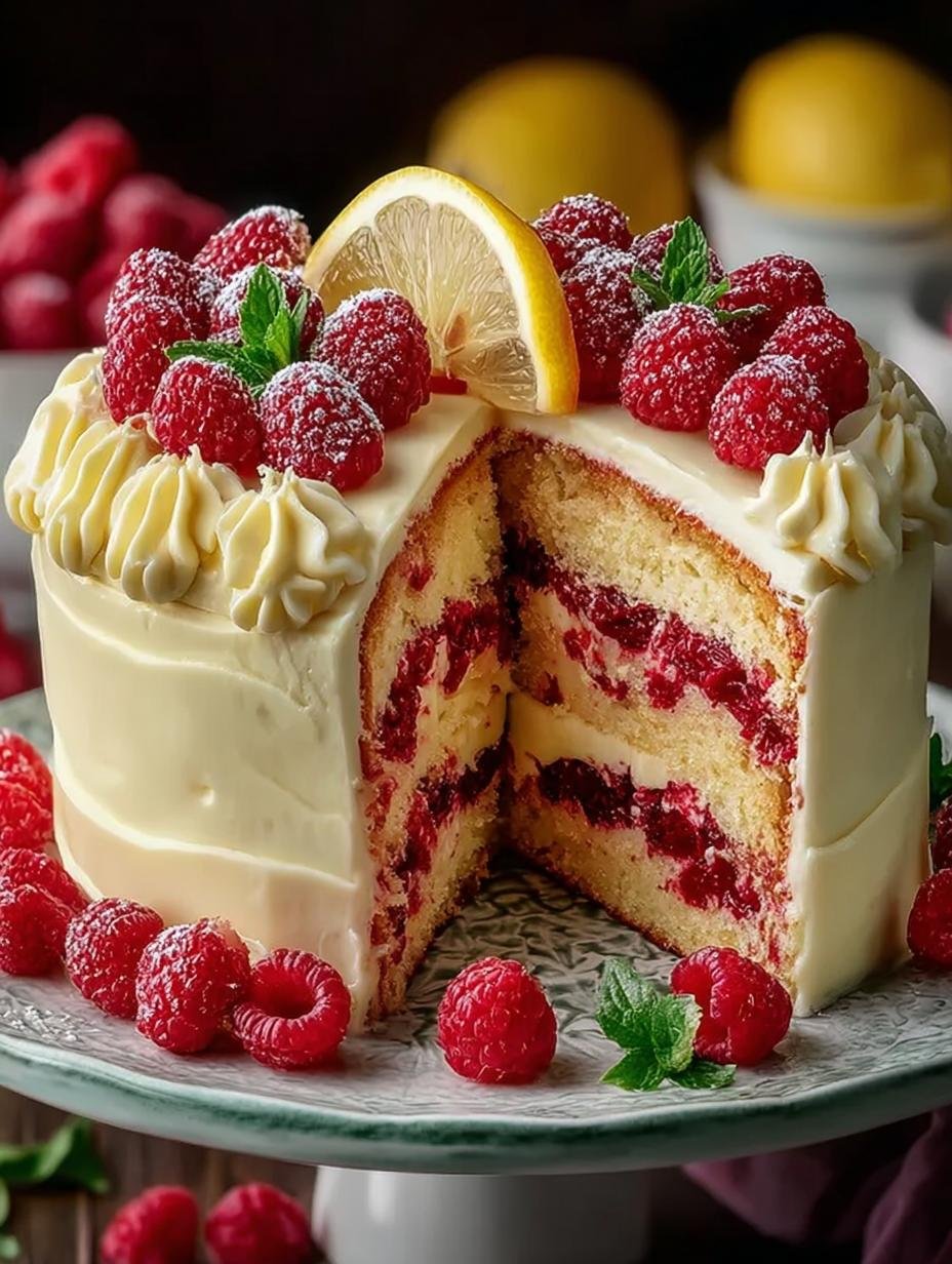 Raspberry Lemon Cake with Lemon Buttercream Delight - Raspberry Lemon Cake with - main visual representation