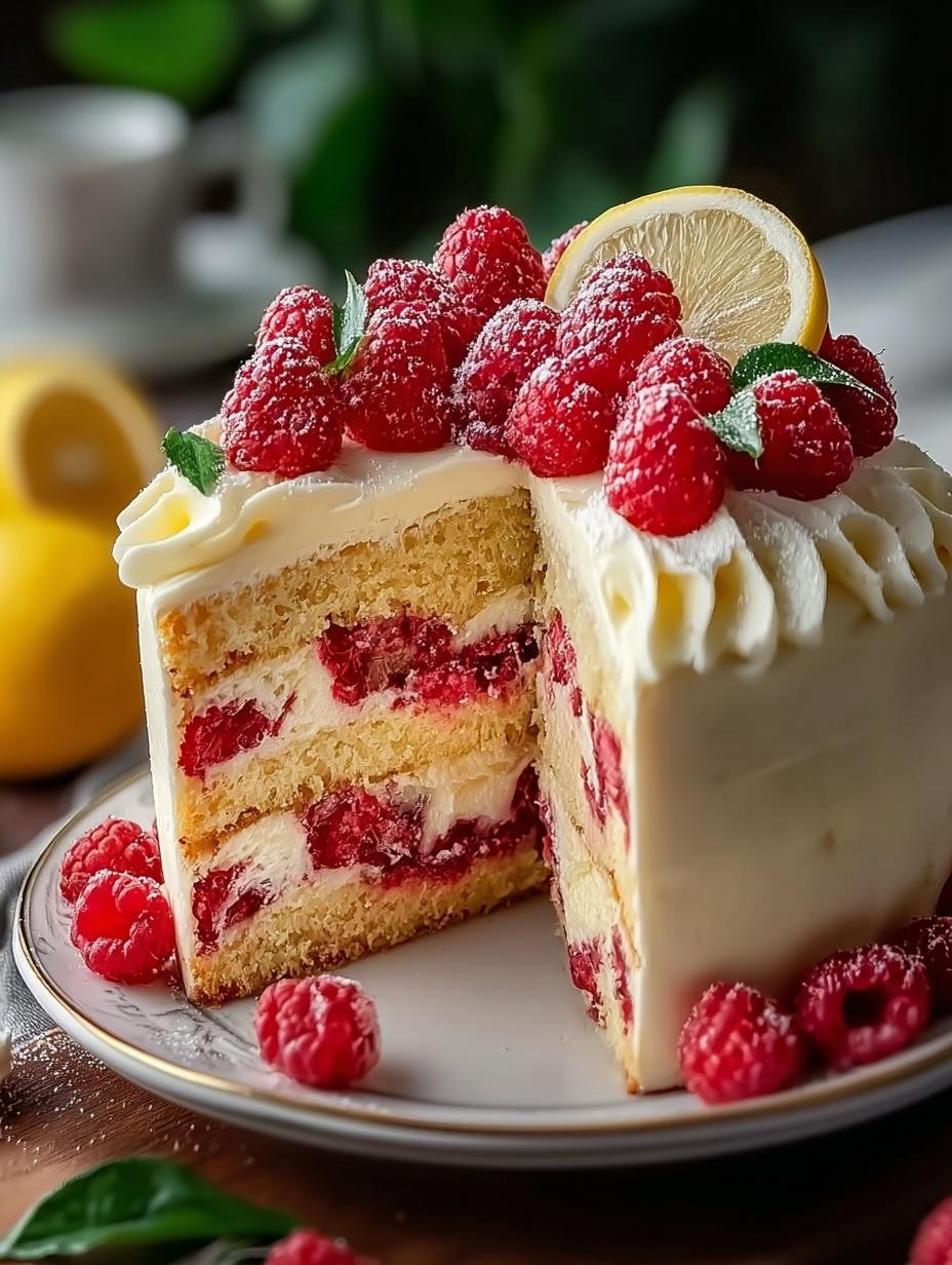 Raspberry Lemon Cake with Lemon Buttercream Delight - Raspberry Lemon Cake with - additional detail