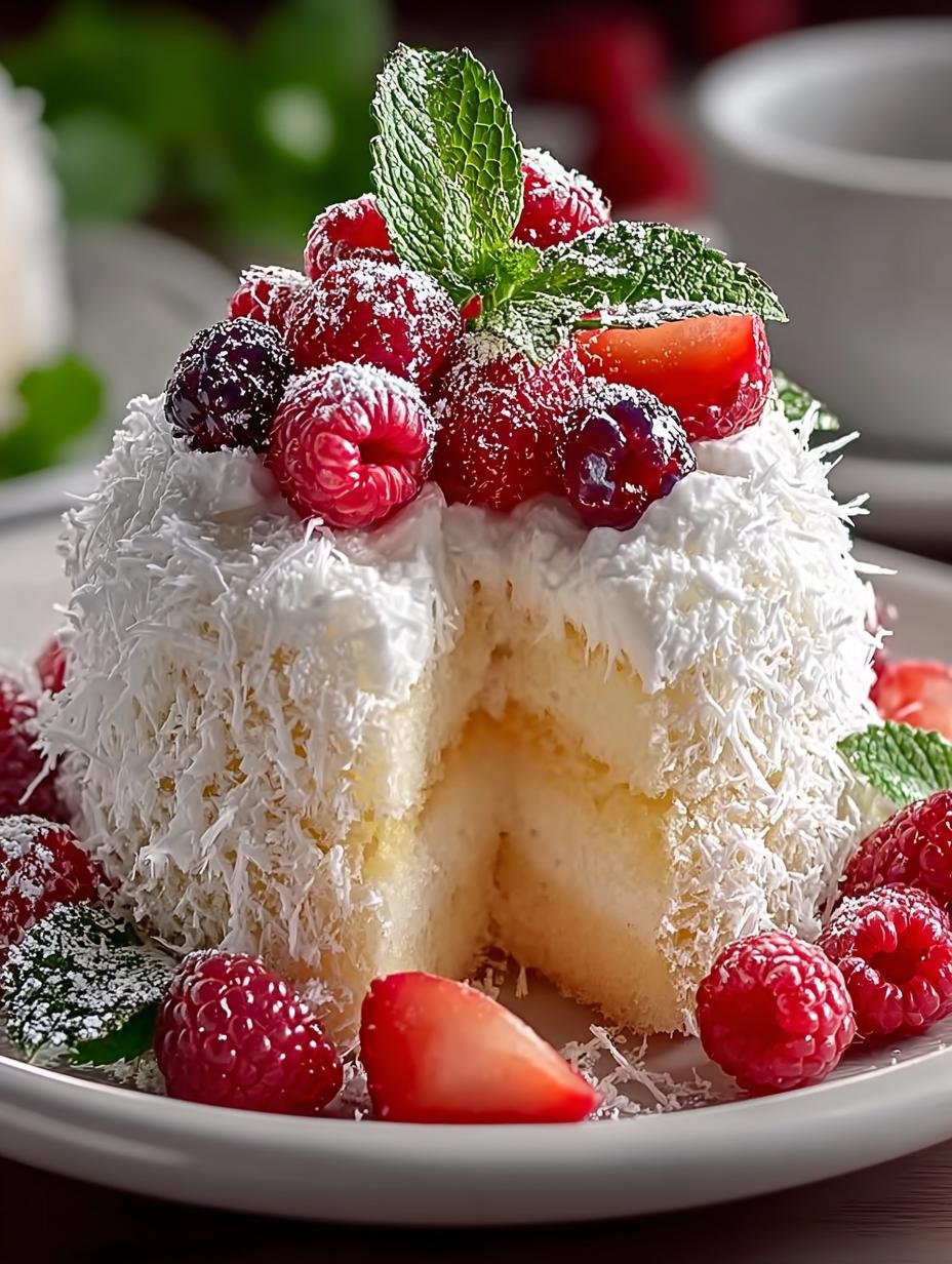 Irresistible Snowball Cake with Raspberry Coconut Delight 3 Irresistible Snowball Cake with Raspberry Coconut Delight - Snowball Cake - additional detail