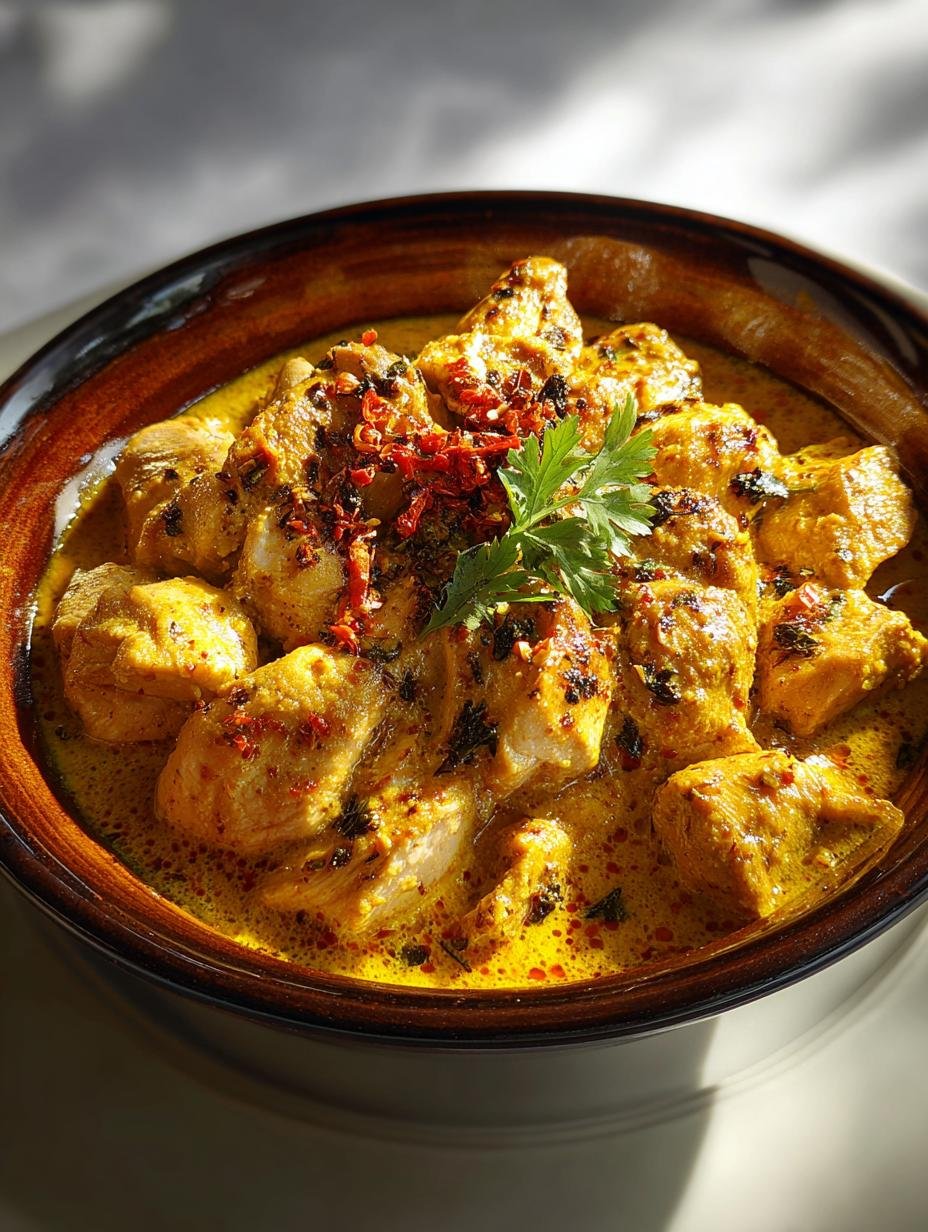 Delicious Chicken Korma garnished with fresh cilantro