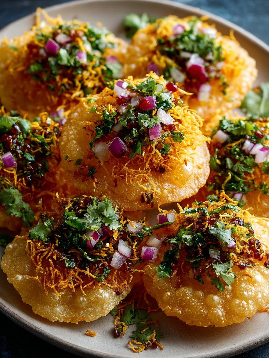 Delicious Sev Puri topped with fresh ingredients