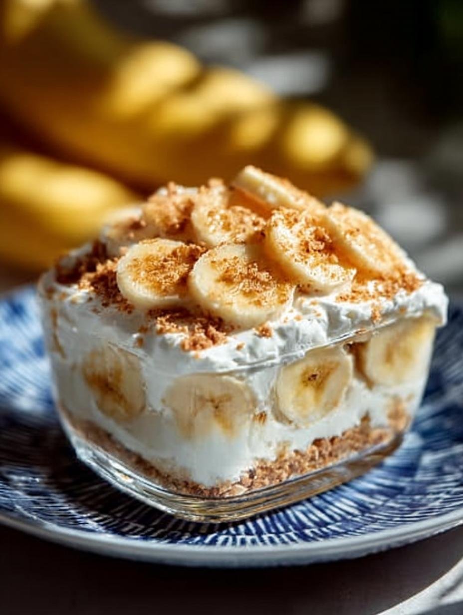 Delicious layers of Banana Pudding with Chessman dessert in a serving dish