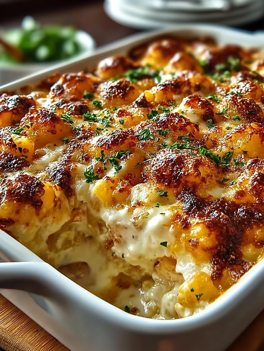 Deliciously baked Million Dollar Chicken Casserole served with a side salad