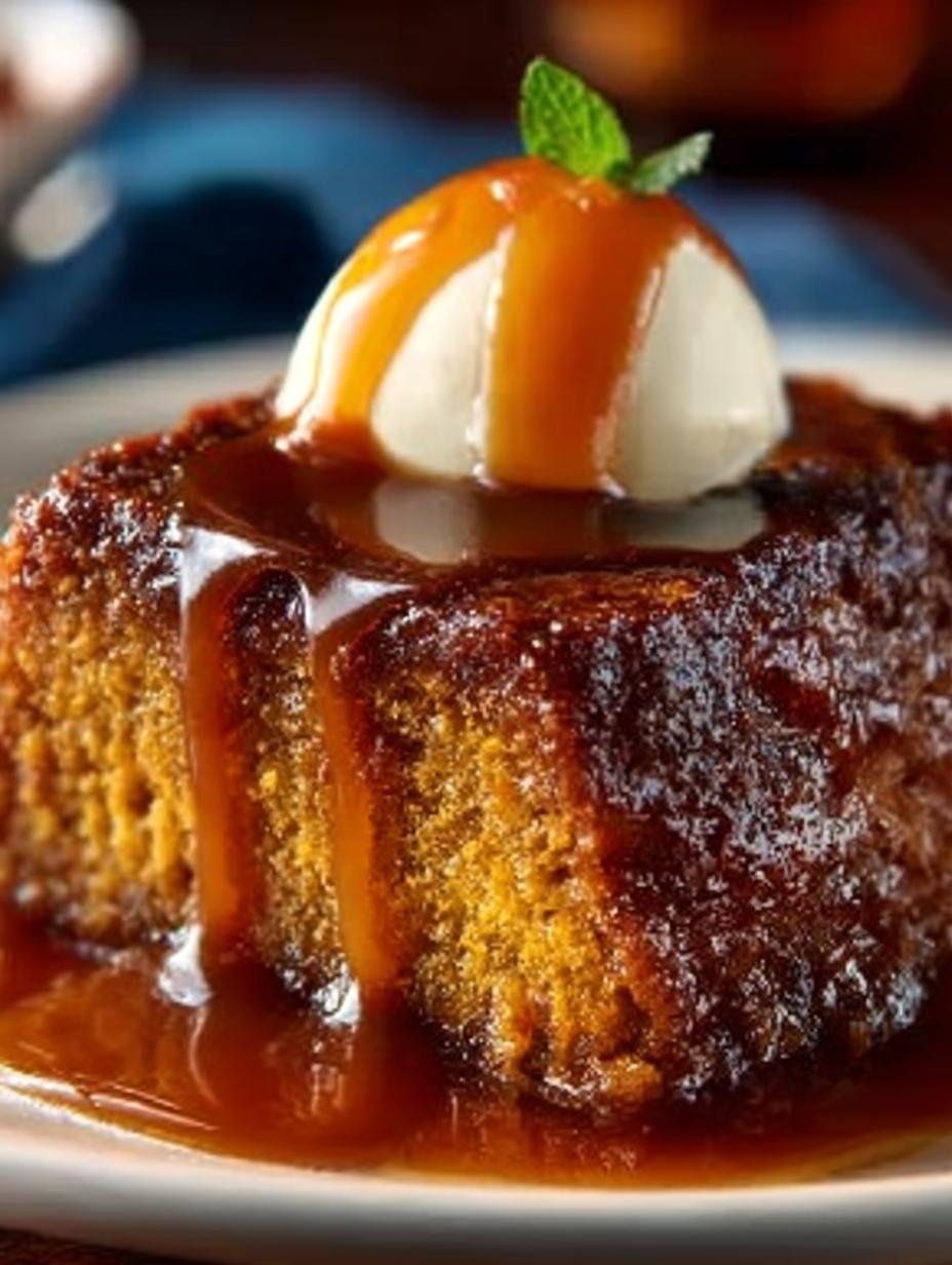 Pumpkin Pudding Cake with Brown Sugar Caramel Sauce - Pumpkin Pudding Cake with - additional detail